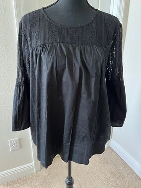 MICHAEL Michael Kors Black Lace Yoke Peasant Blouse